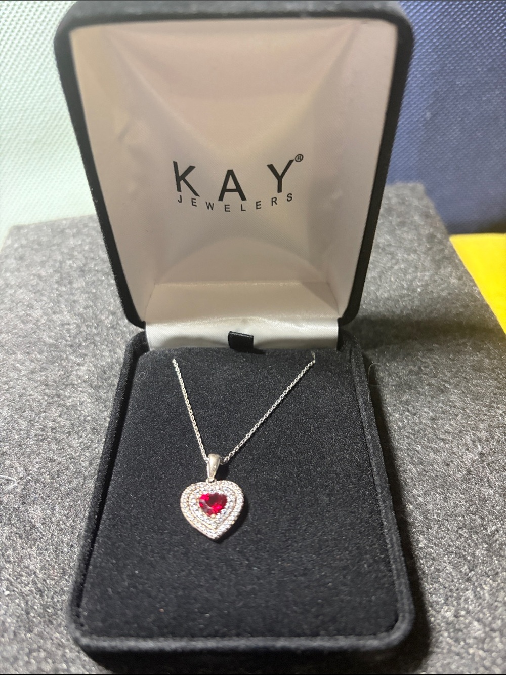 Kay Jewelers Silver Heart Necklace with Pink-Red Center